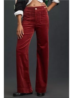 NWT Anthropologie The Colette Cord Full-Length Wide-Leg Pants 25 Red